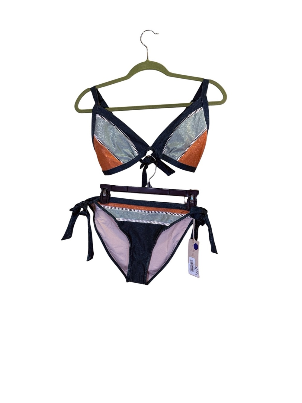 Cosita Linda Women’s Green and Rust Shimmery Resort-wear Bikini Set sz XL